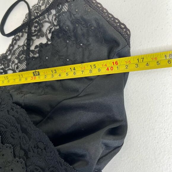 Vintage Black Lace Long Nightgown Surplice Neck Peignoir Women Size Small Nylon - Picture 9 of 12